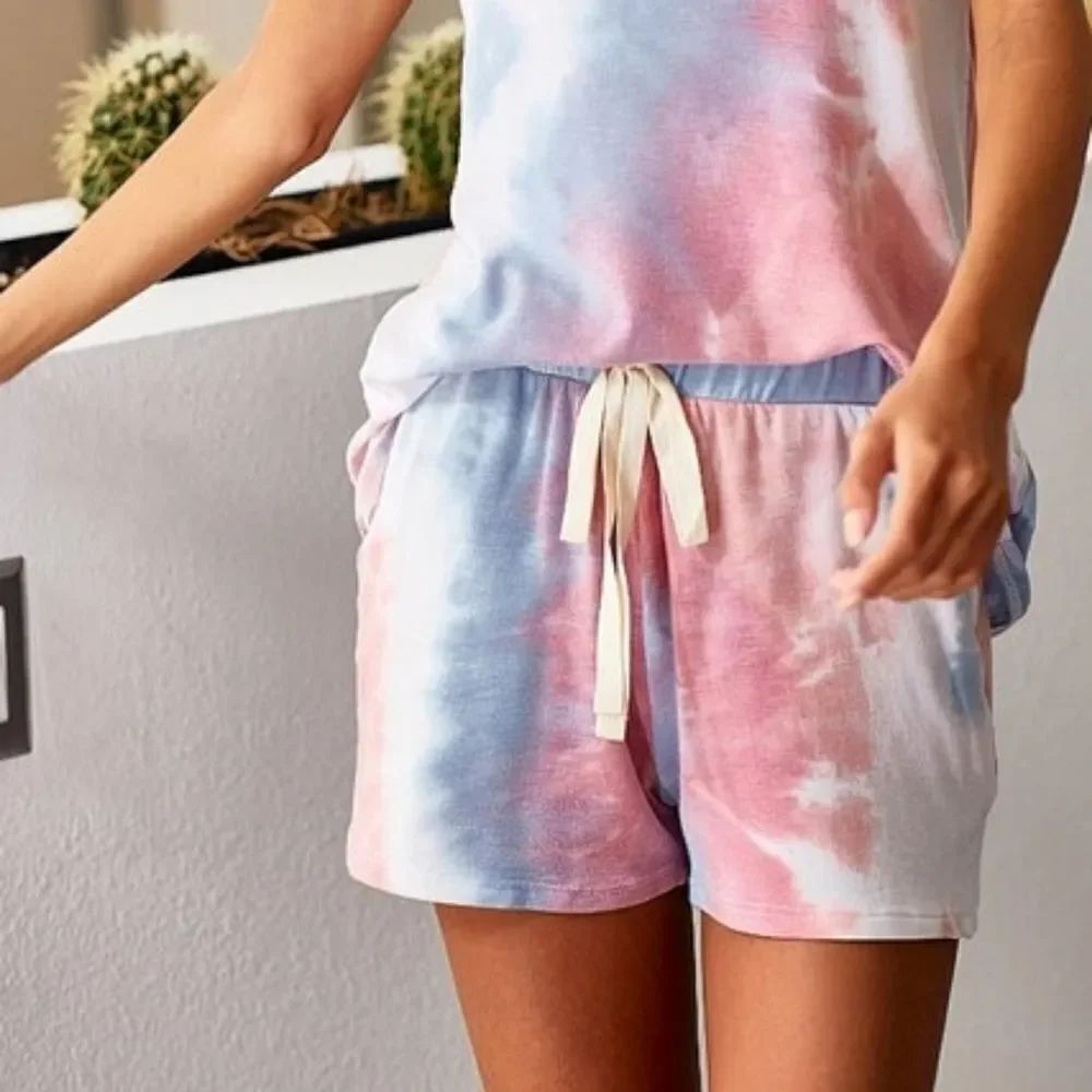 BiBi Tie Dye Casual Elastic Waist Drawstring Lounge Short sz Large